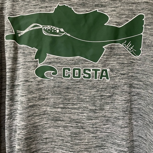 🎈3/$20 Costa Men's Heather Gray Long Sleeve Tee with Green Logo - Picture 4 of 6
